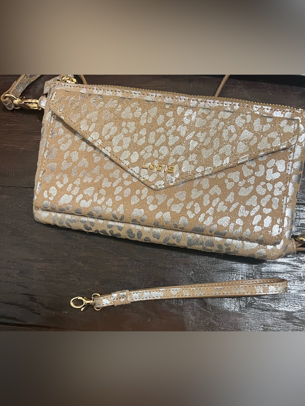 Lodis Los Angeles metallic animal print multi-way wallet / crossbody bag / wrist